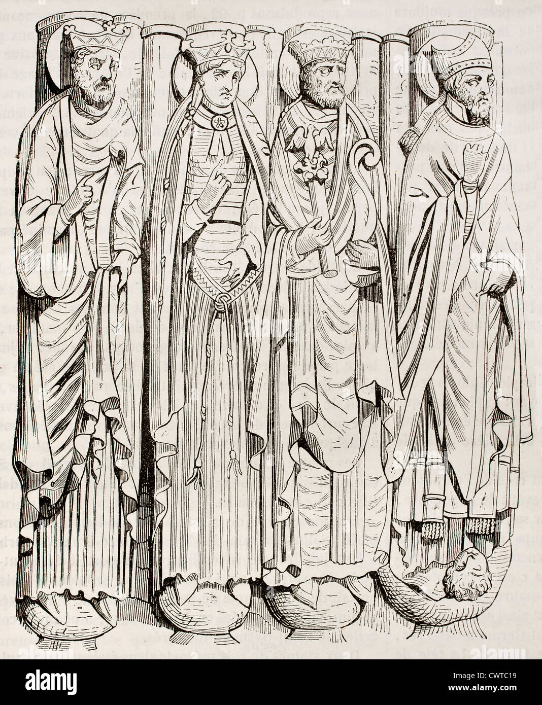 Statues of Saint-Germain-des-Pres abbey porch Stock Photo