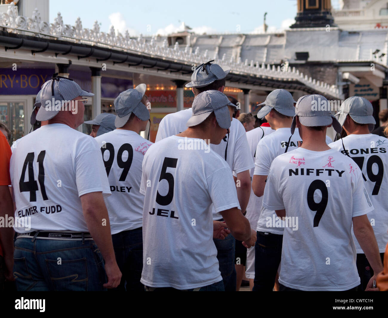 A group of friends on a stag-do in Brighton. Stock Photo