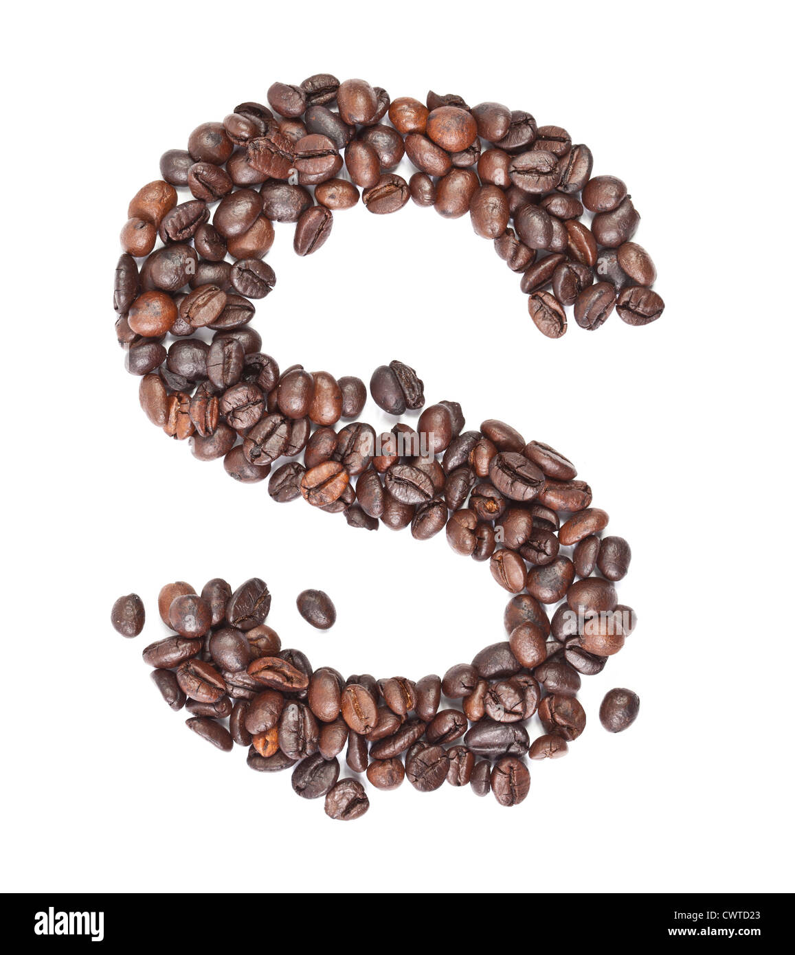 S, Alphabet from coffee beans on white background. Stock Photo