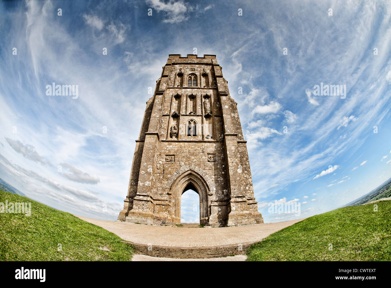 St Michael's Tower on Glastonbury Tor in Somerset England. Stock Photo