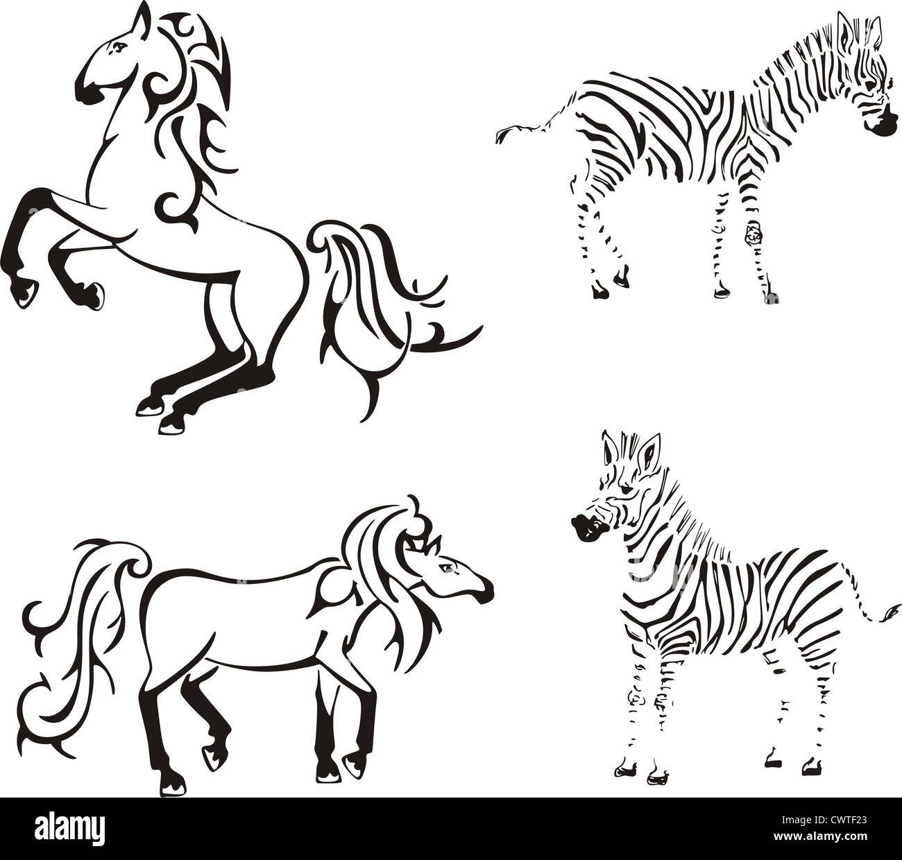 Horses and zebras. Vector set Stock Photo Alamy