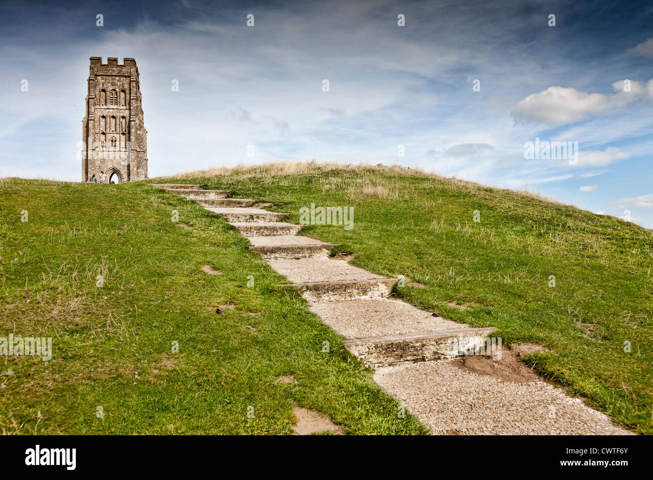 St Michael's Tower on Glastonbury Tor in Somerset England. Stock Photo