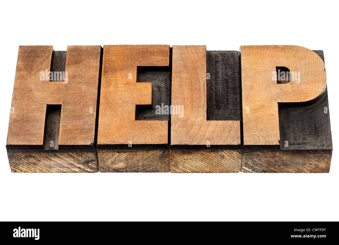help - isolated word in vintage letterpress wood type Stock Photo