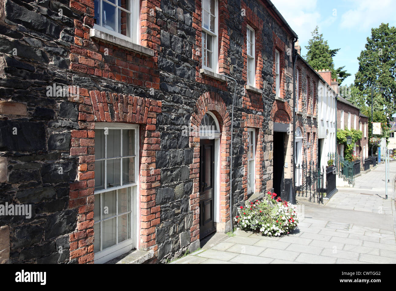 Stone-built terrace in Main Street in the small Georgian town of Hillsborough, Co Down, Northern Ireland Stock Photo