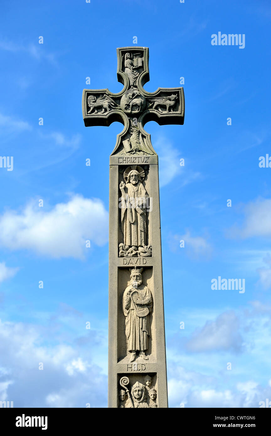Caedmon Cross in  Whitby st marys church graveyard Stock Photo