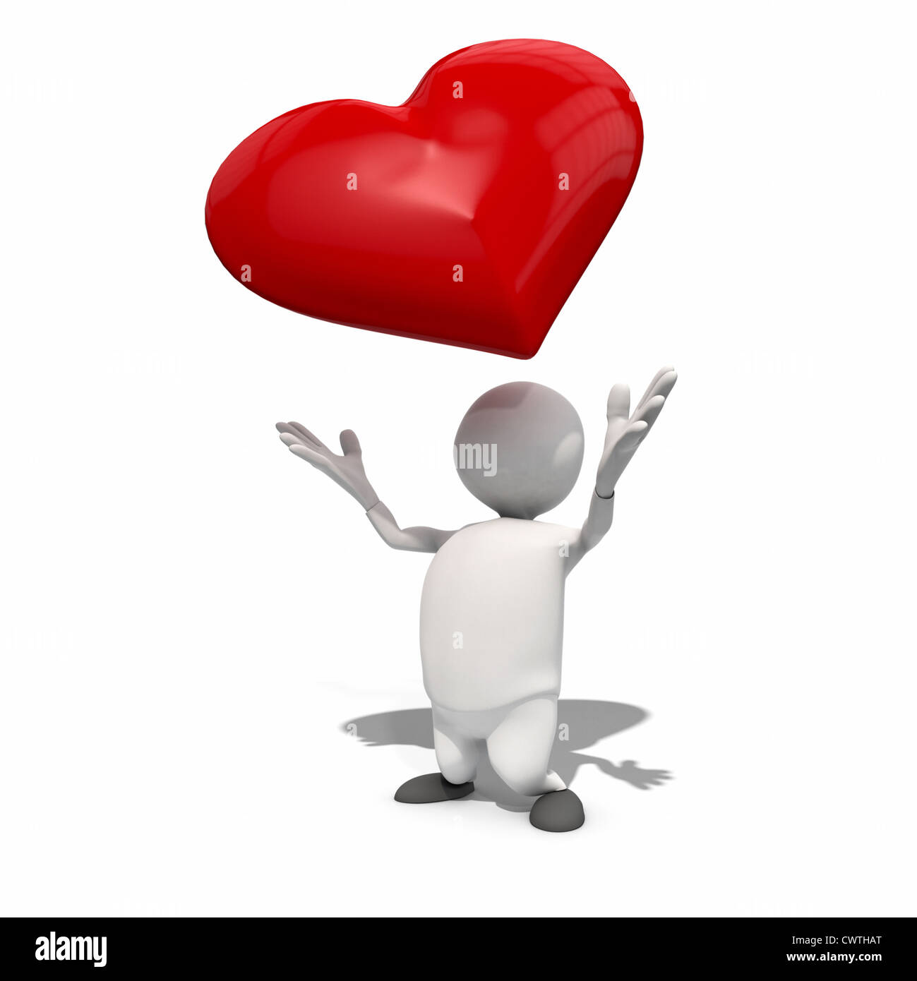 Anthropomorphic figure throwing heart in the air, CGI Stock Photo Alamy