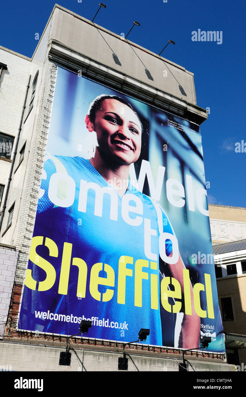 Jessica Ennis,Poster Sheffield England.Gold medal Olympian 2012 Stock
