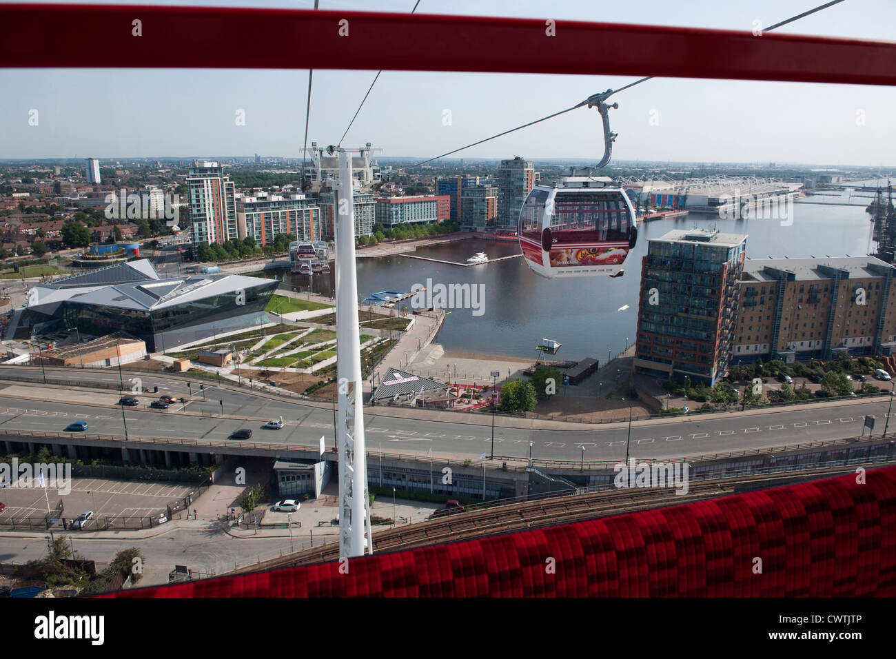 The Emirates Air Line Cable Car system crossing the River Thames from ...