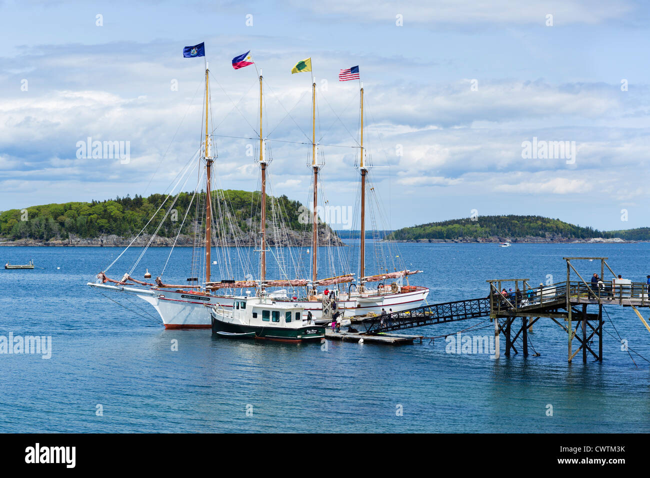 Tourists boarding the excursion schooner Margaret Todd, Bar Harbor, Mount Desert Island, Maine, USA Stock Photo
