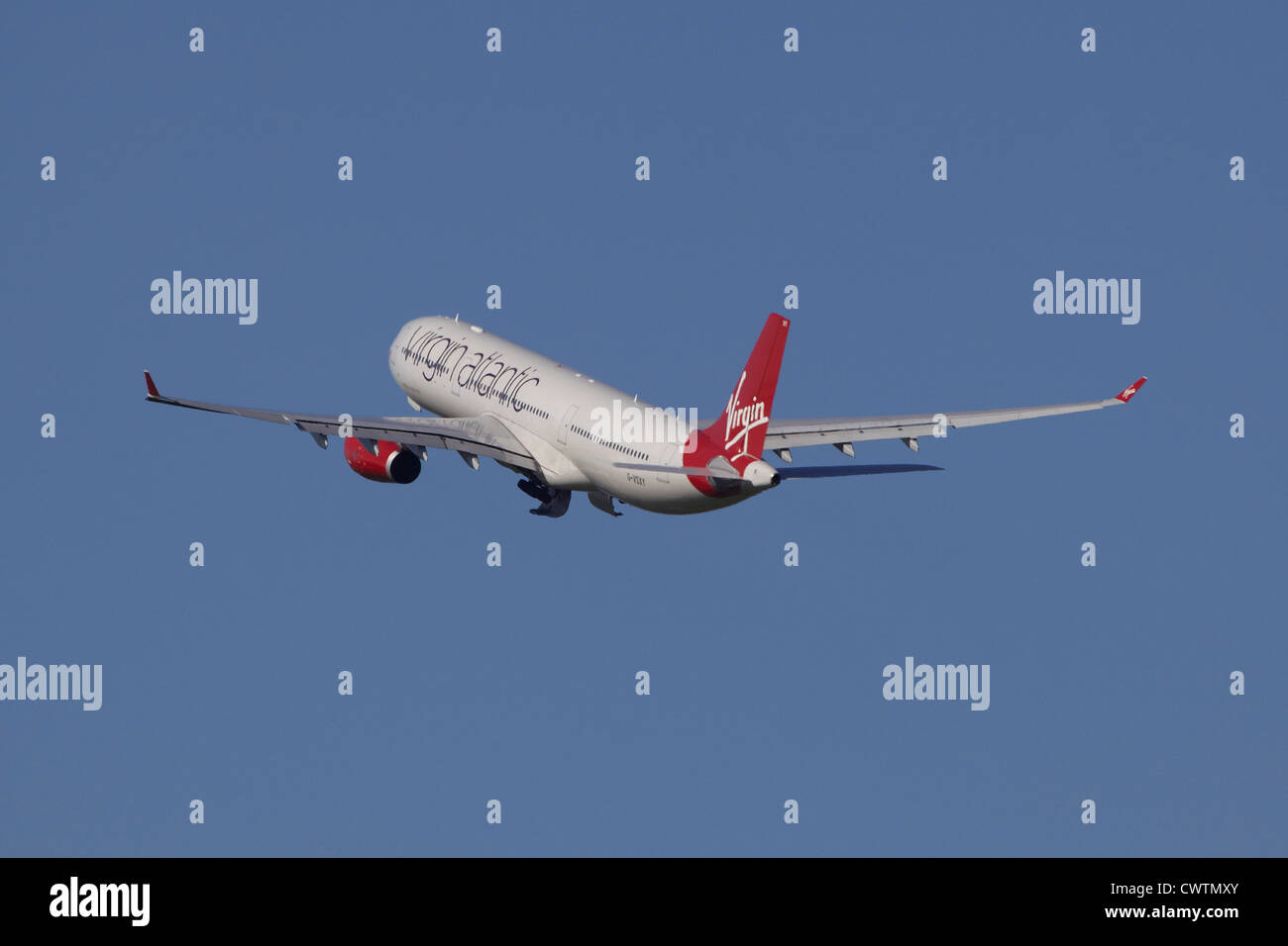Virgin Atlantic Airbus A330 take off at Manchester Airport G-VSXY Stock Photo