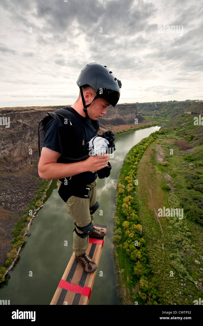 Base jumper on the Perrine Bridge spanning the Snake River in South