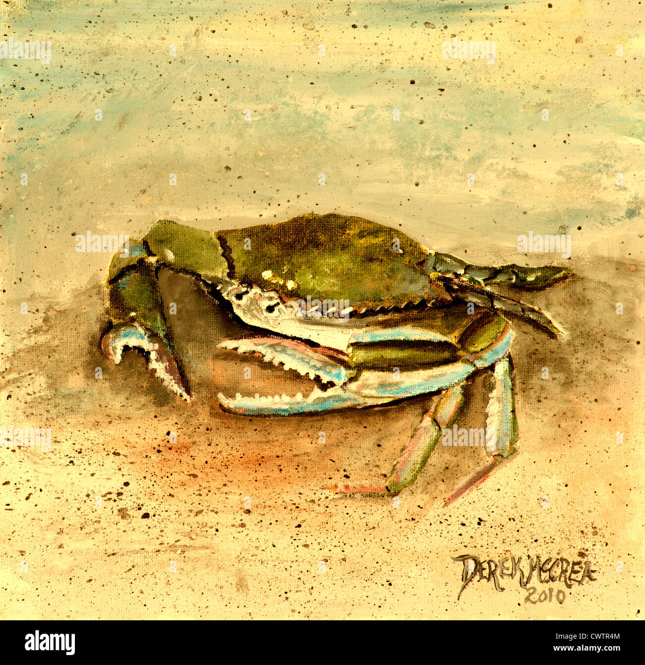 Blue crab square oil acrylic painting cute baby animals Stock Photo