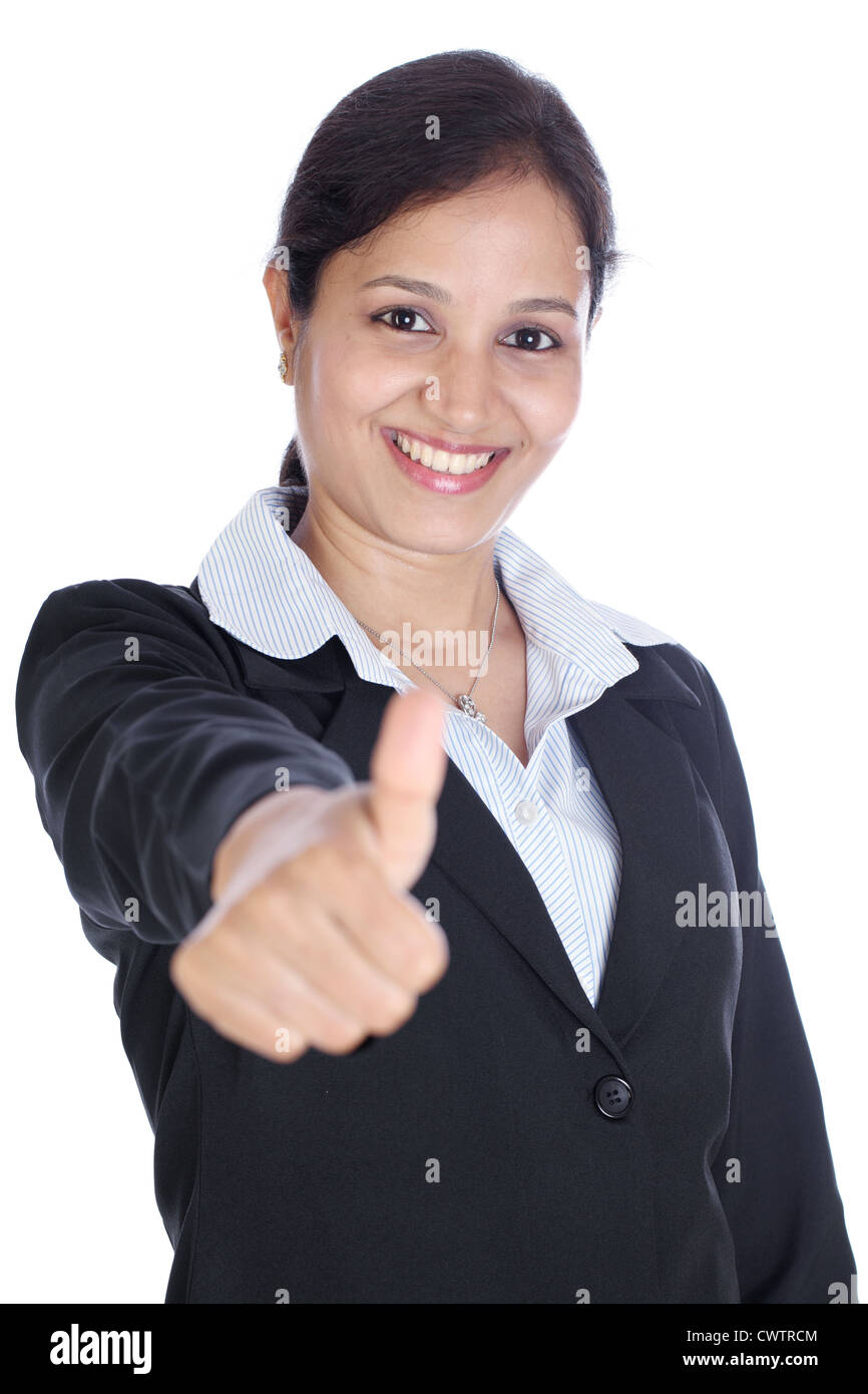 Happy smiling business woman showing thumbs up Stock Photo - Alamy