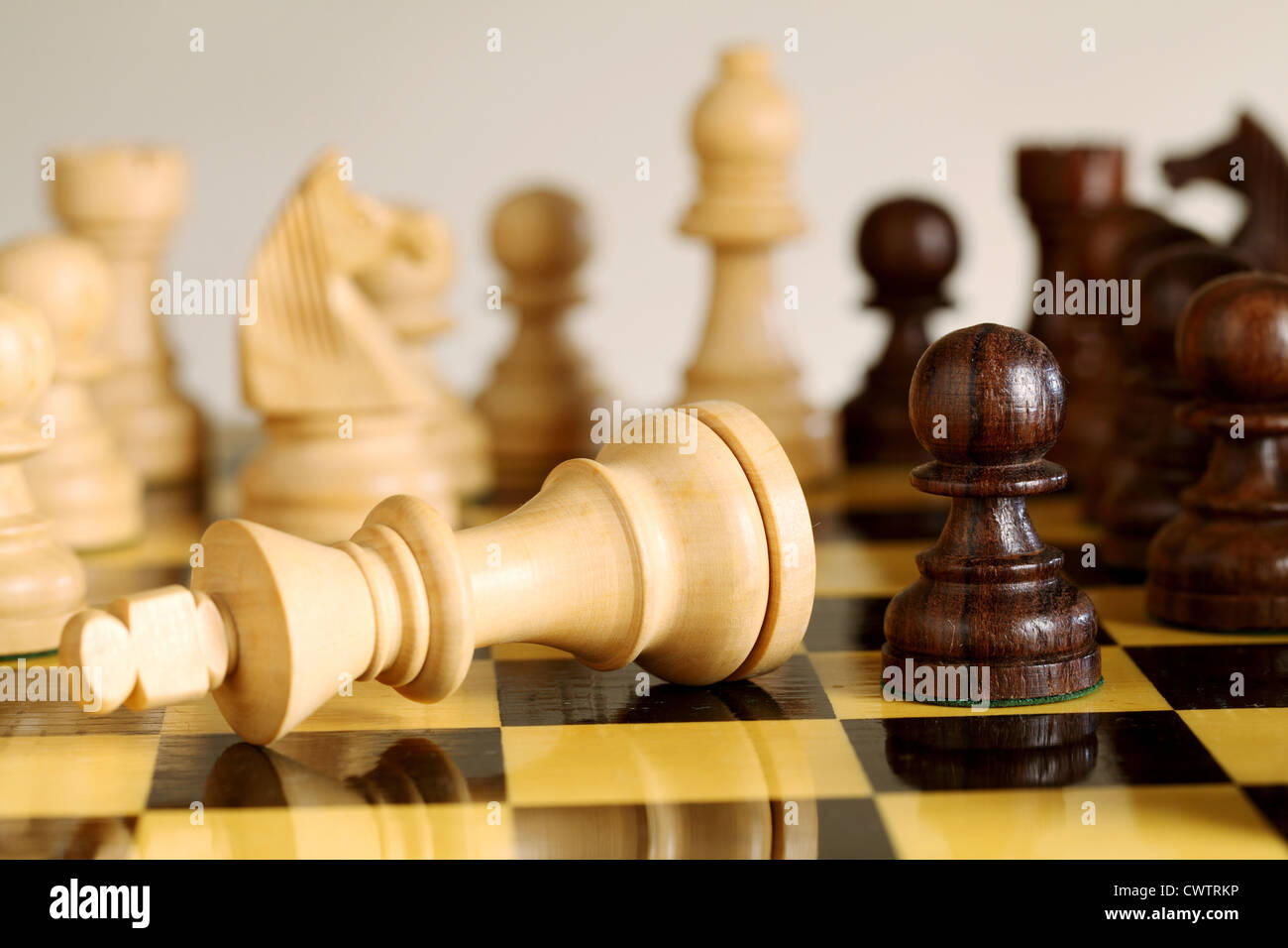 Chess game comes to an end when the king is checkmated Stock Photo
