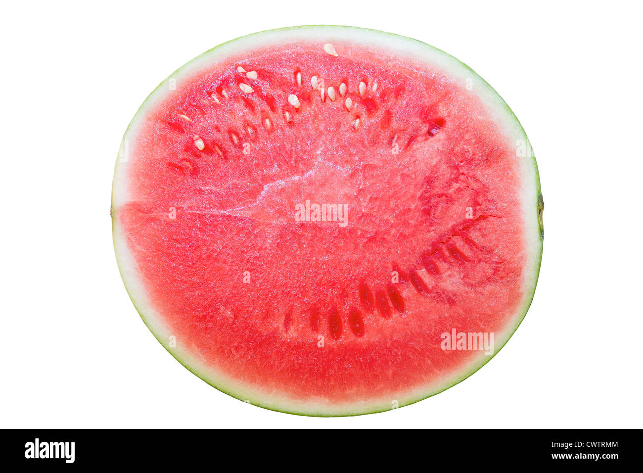 Seedless Watermelon Half Top View Isolated on White Background Stock Photo