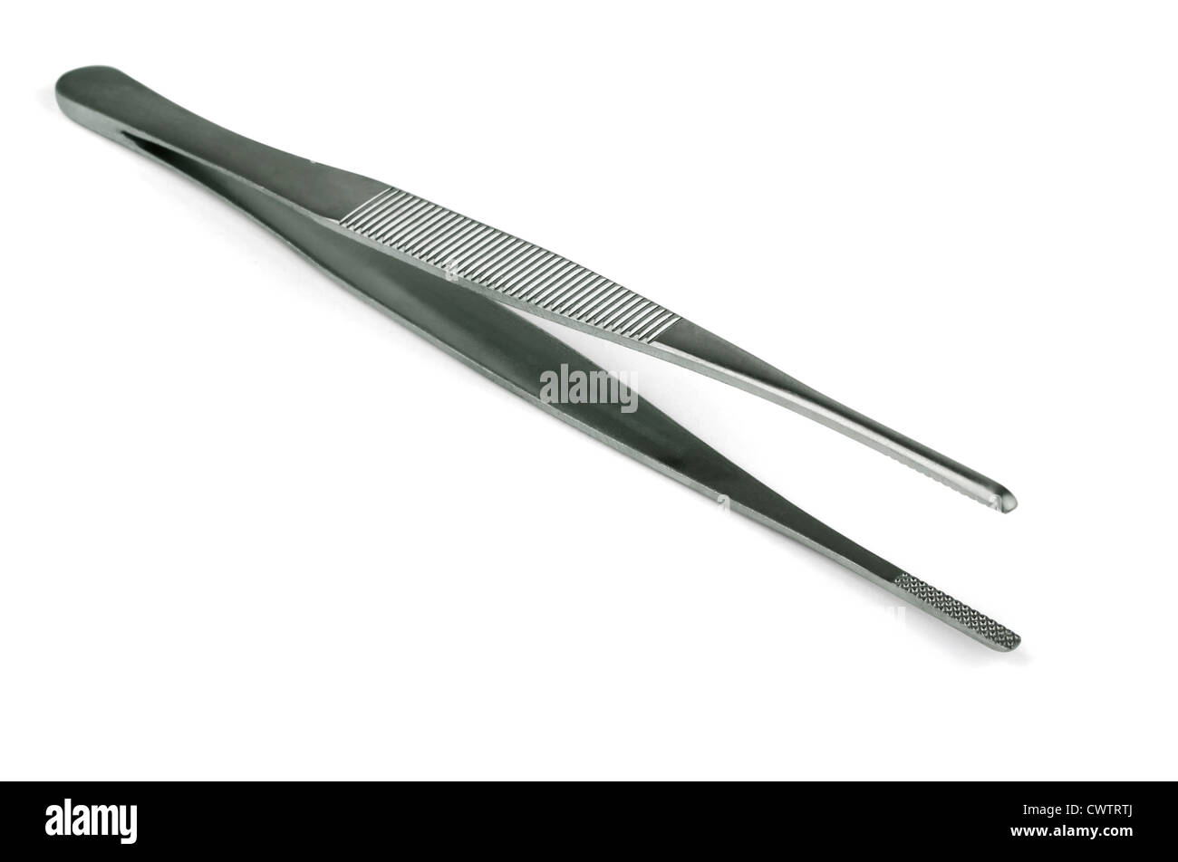 Pair of steel tweezers isolated on white Stock Photo Alamy