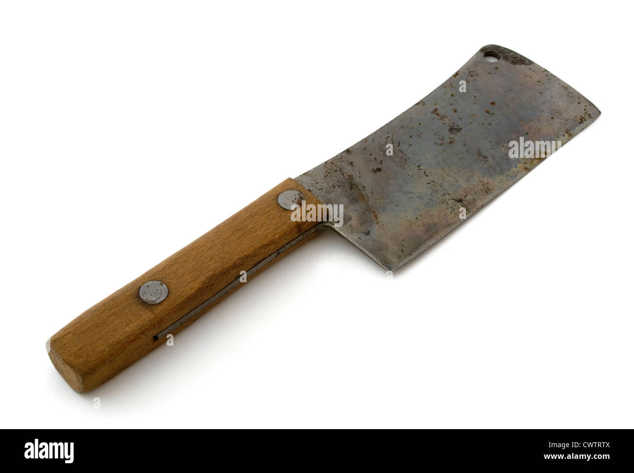 Old rusty meat cleaver isolated on white Stock Photo Alamy