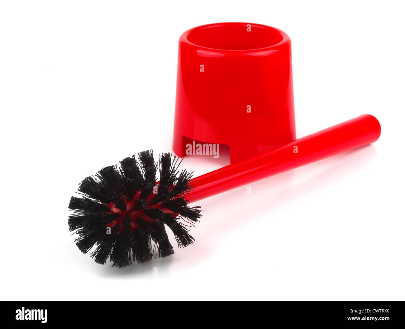 Red plastic toilet brush isolated on white Stock Photo