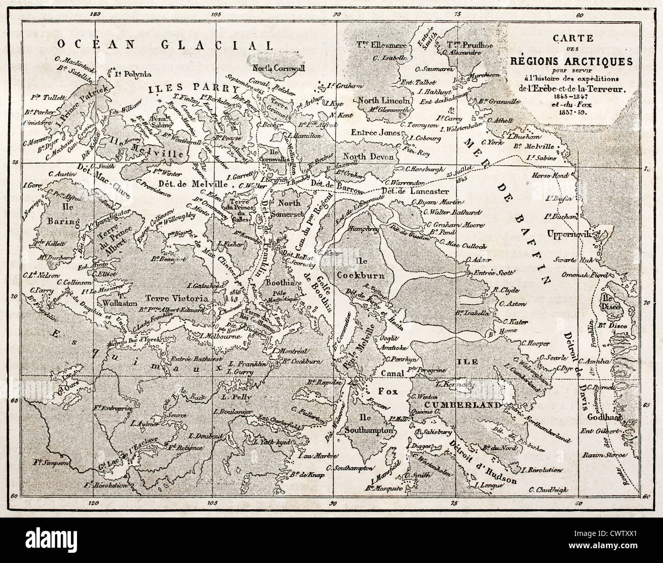 Old map of Arctic region Stock Photo