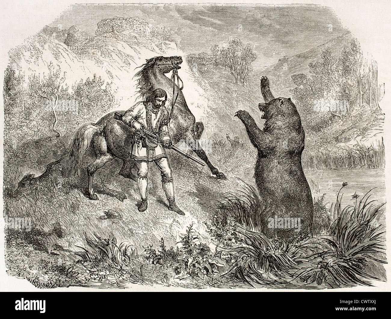 Bear hunting old illustration hi-res stock photography and images - Alamy