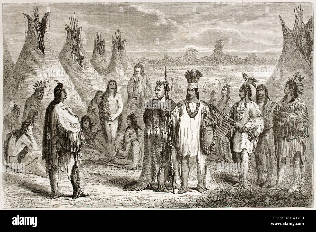 Old illustration of Cree indians Stock Photo