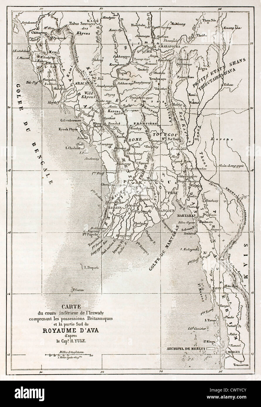 Ava kingdom territory (today Burma) old map Stock Photo