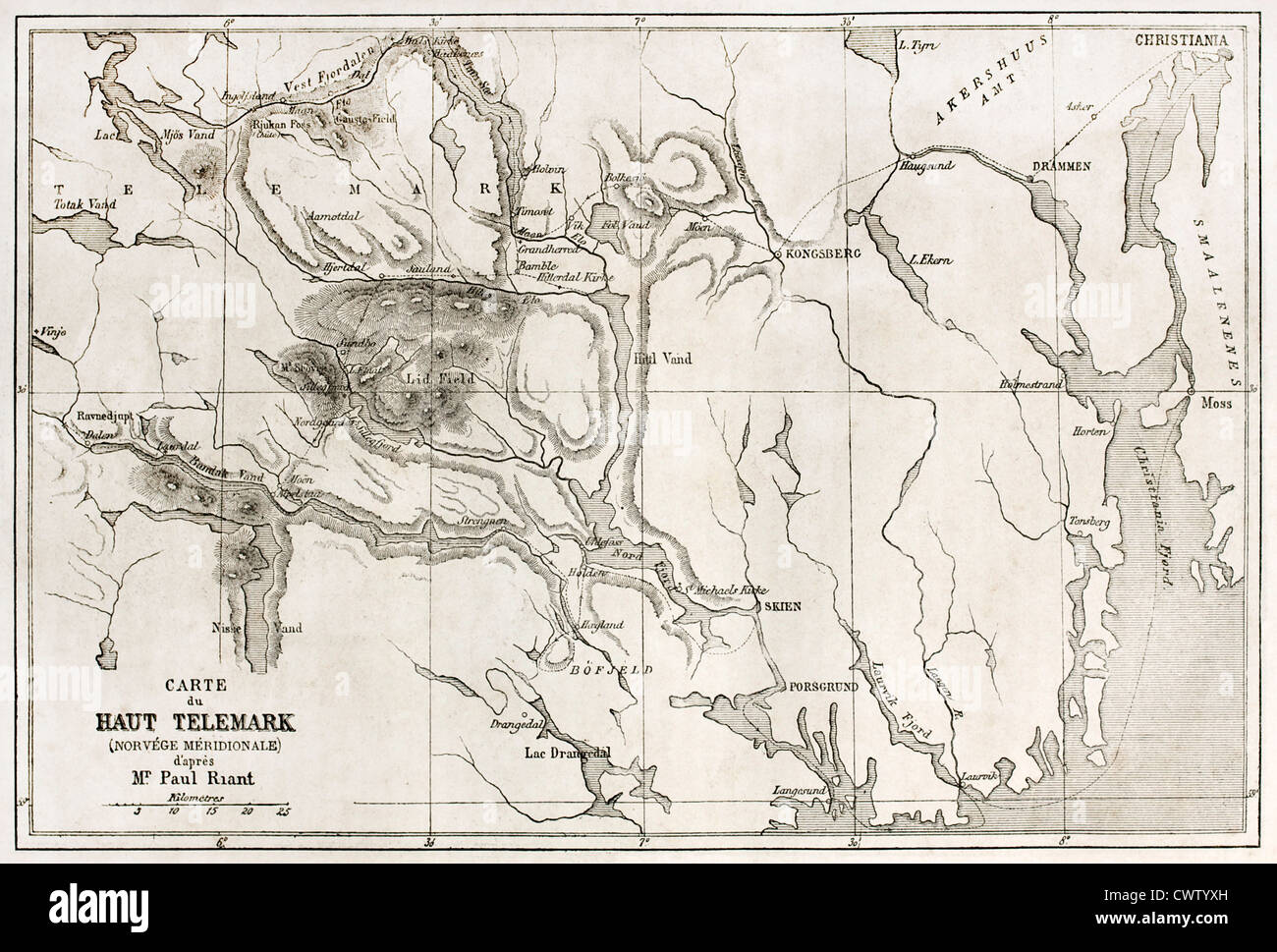 Telemark old map, Norway Stock Photo Alamy