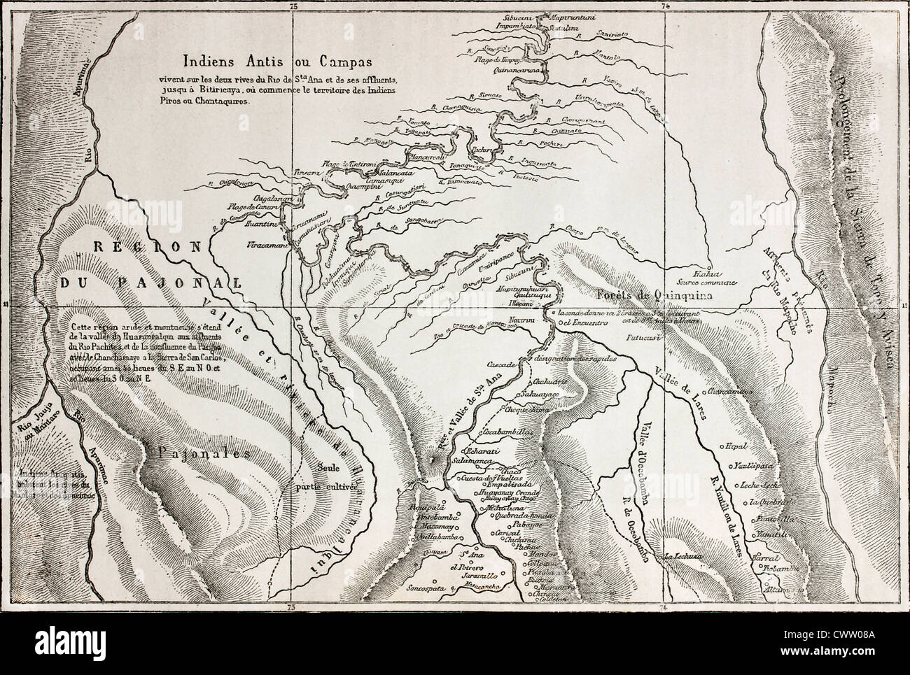 Old map of Campa Indians (Ashaninka) territory, Peru Stock Photo