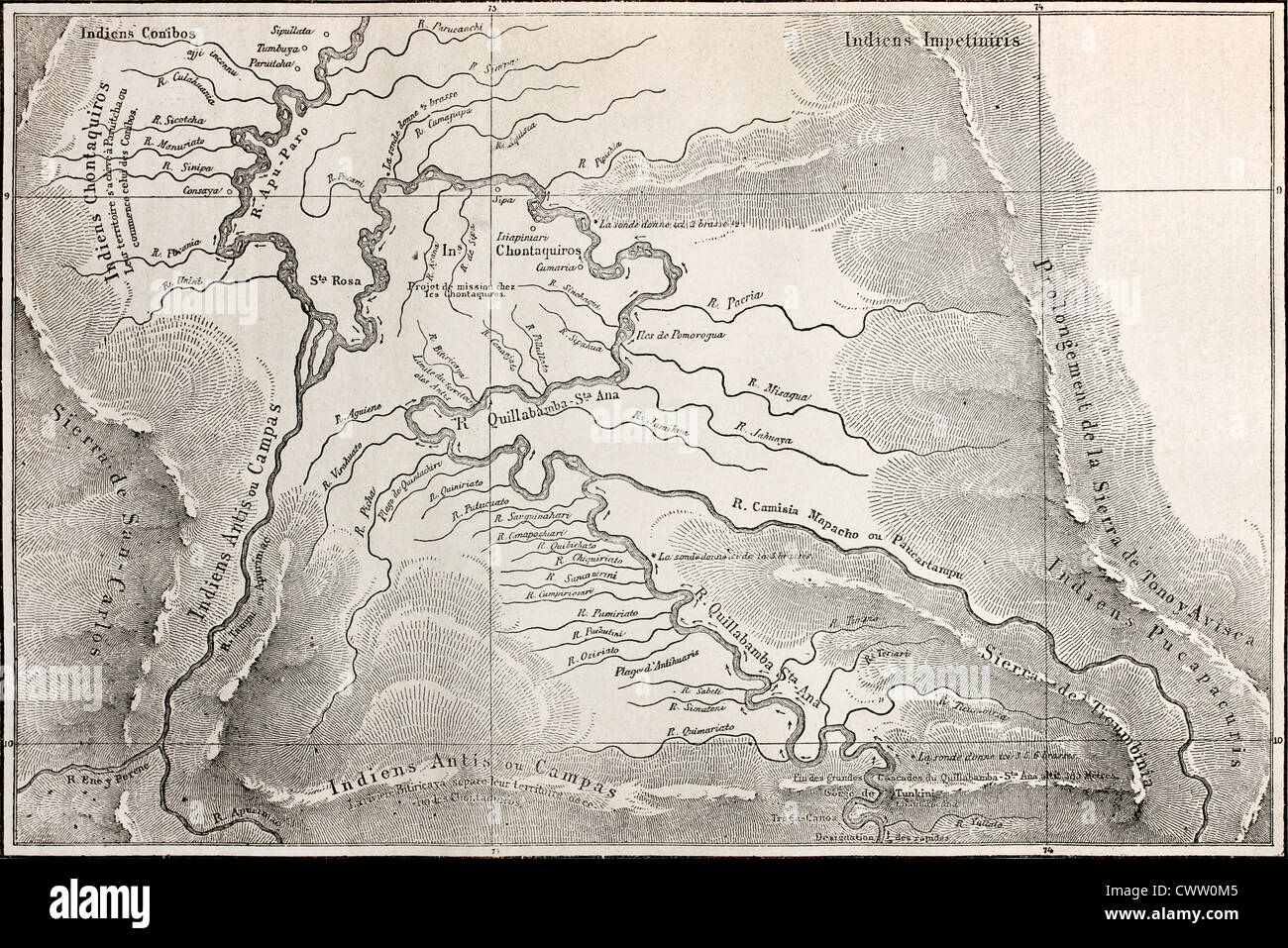 Old map of Quillabamba region, Peru Stock Photo