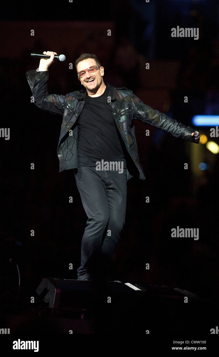 Bono performing during The U2 360° Tour Stock Photo