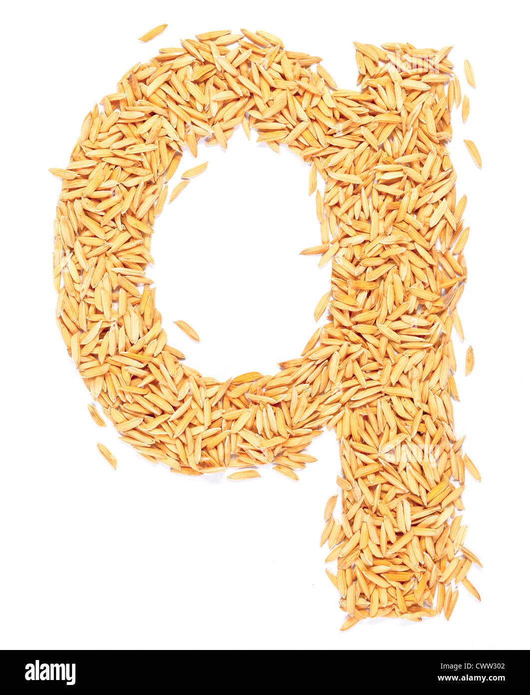 q, alphabet,Letter from Paddy rice on white Stock Photo