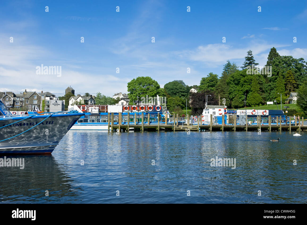 Pleasure boats on the lake in summer Bowness on Windermere Lake District National Park Cumbria England UK United Kingdom GB Great Britain Stock Photo