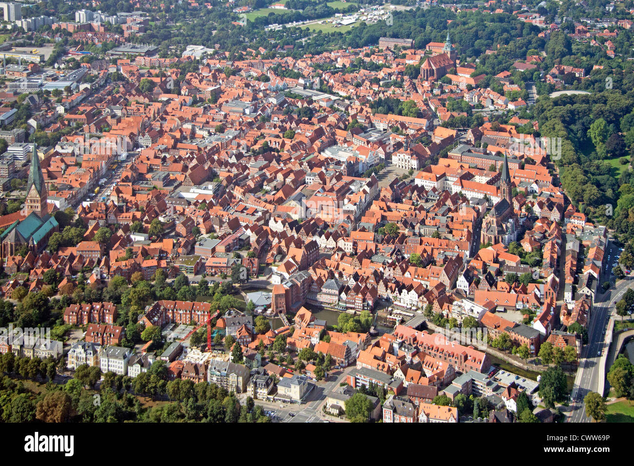 aerial photo of the old town, Lueneburg, Lower Saxony, Germany Stock Photo