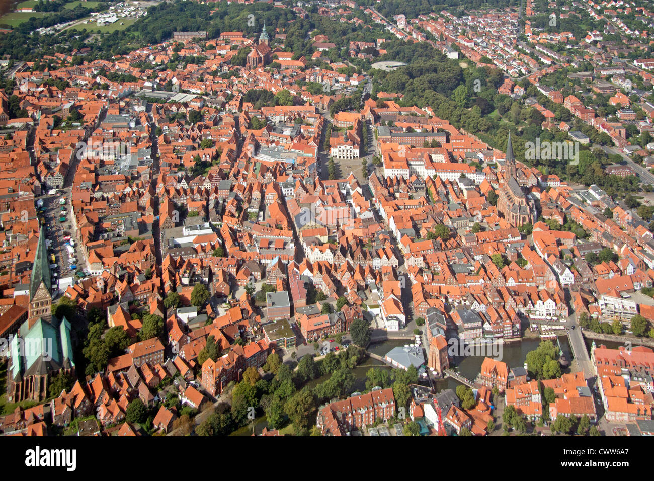 aerial photo of the old town, Lueneburg, Lower Saxony, Germany Stock Photo