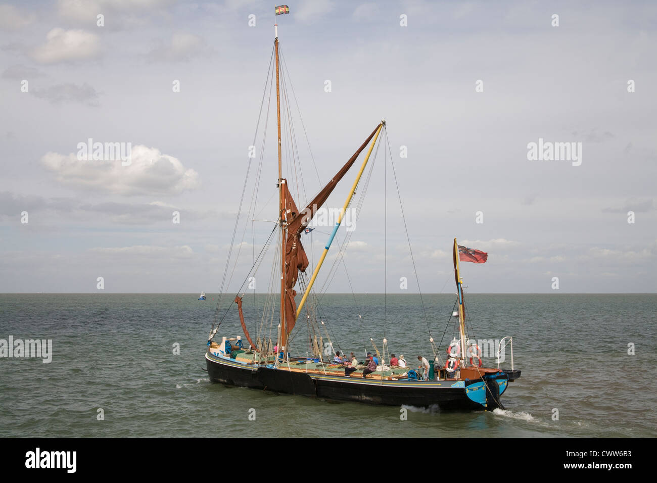 Whitstable Kent England UK August Greta Thames Sailing barge leaving South Quay with day trippers on board Stock Photo