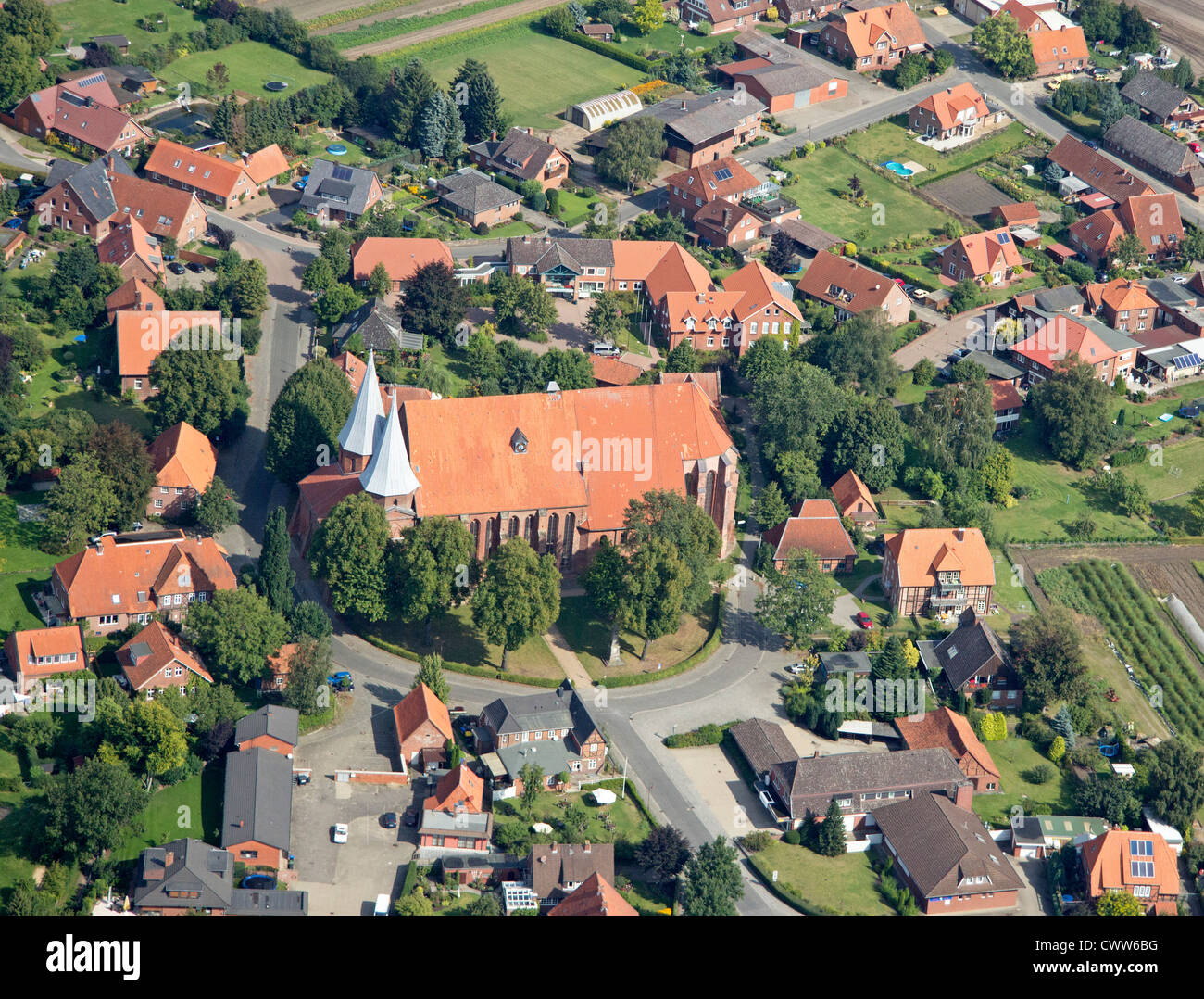 aerial photo of Bardowick Cathedral, Lower Saxony, Germany Stock Photo