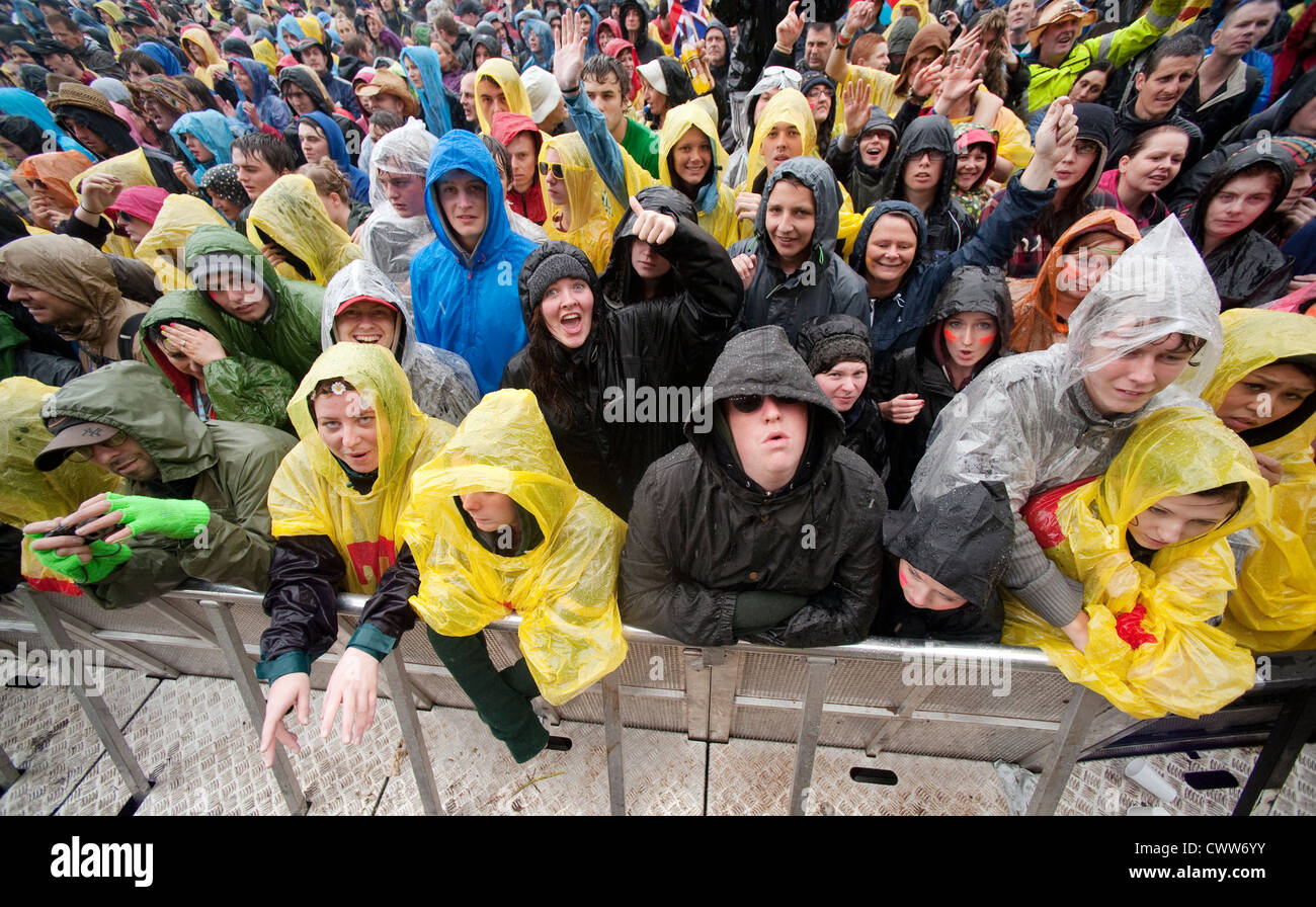 Music fans at the main stage during T In The Park Festival at Balado on July 8, 2012 in Kinross Stock Photo