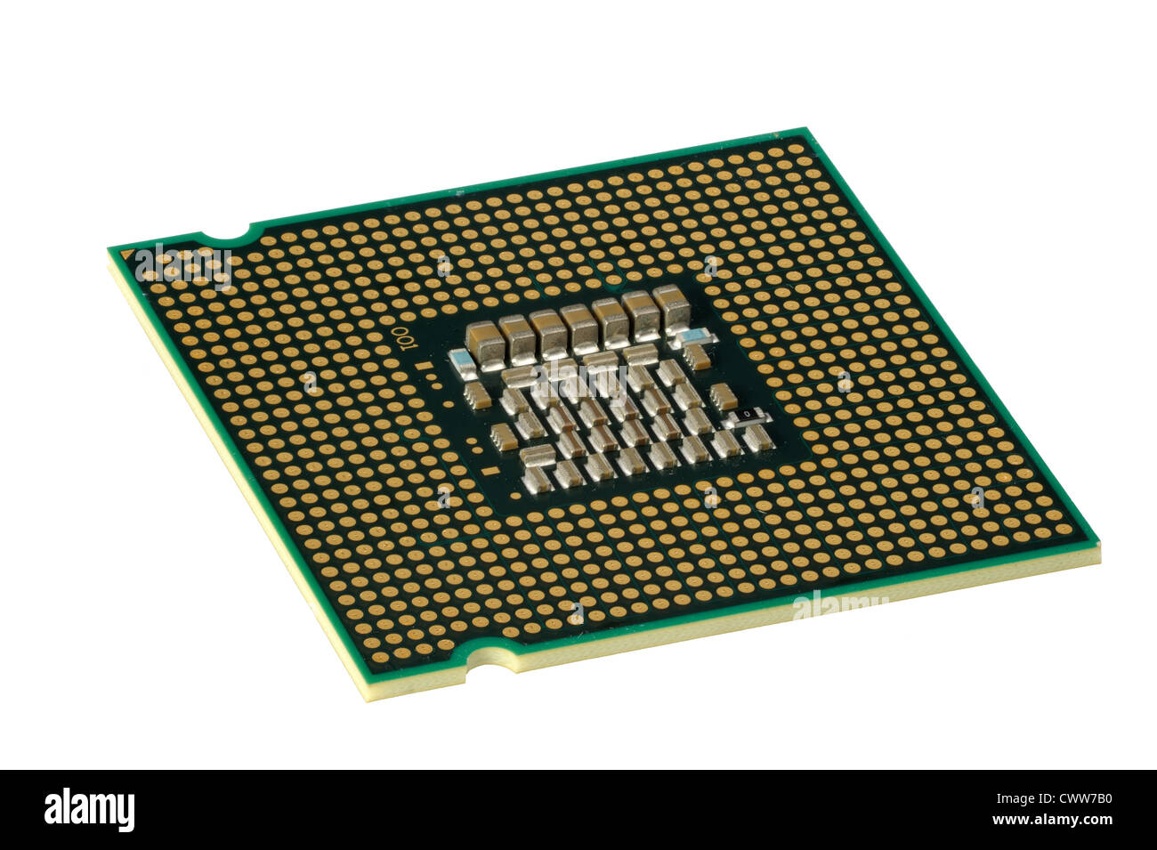Computer accessories, modern central processor, isolated, turned, hyper DoF. Stock Photo
