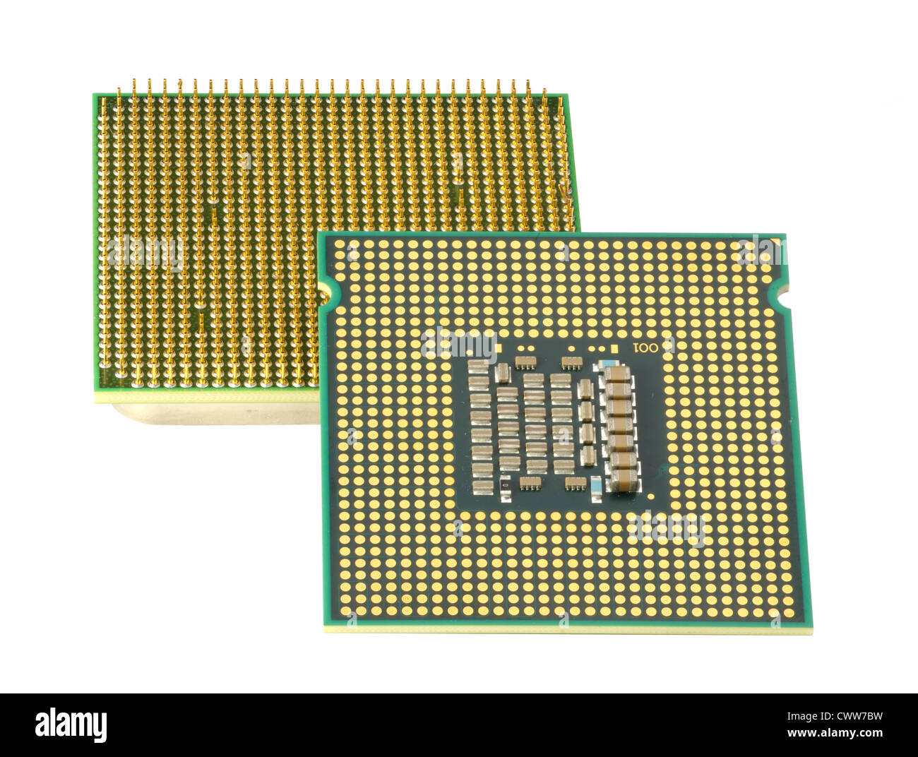 Computer accessories, modern central processors, isolated, turned, hyper DoF. Stock Photo