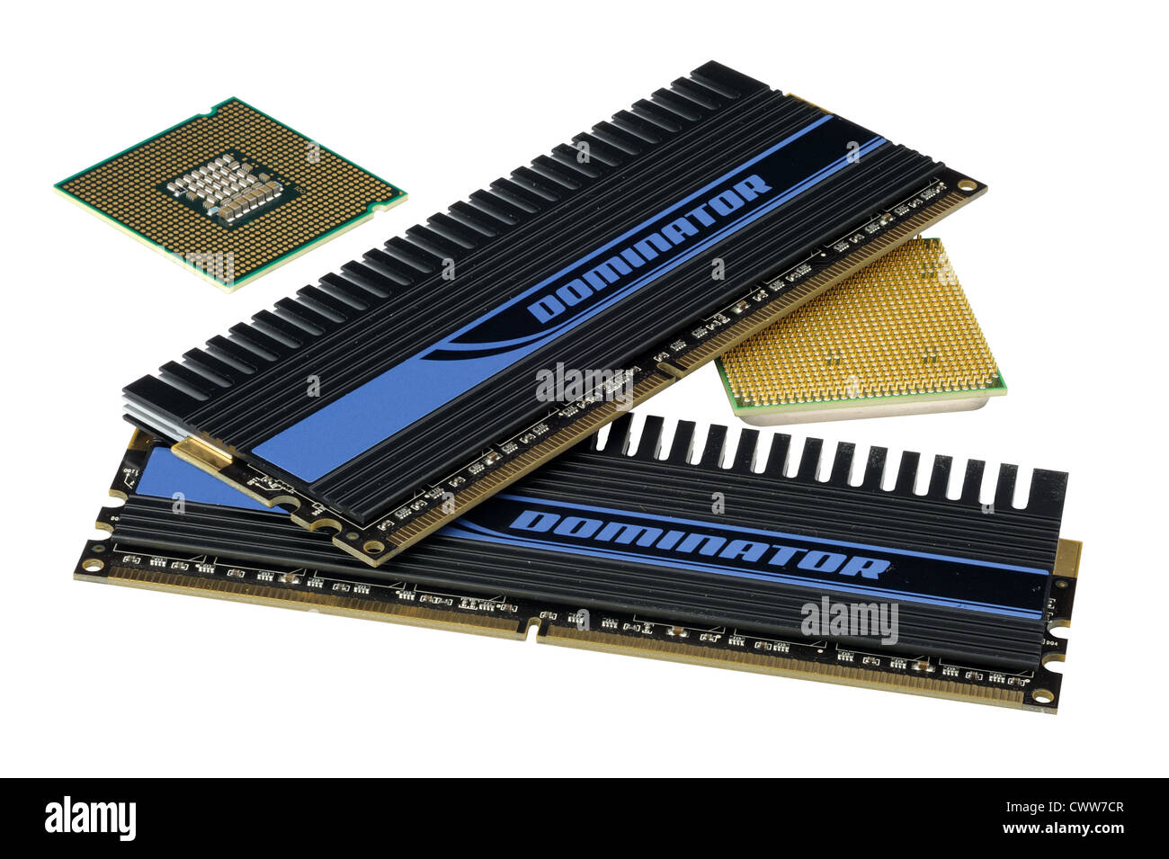 Computer accessories, central processors and memory, isolated, hyper DoF. Stock Photo