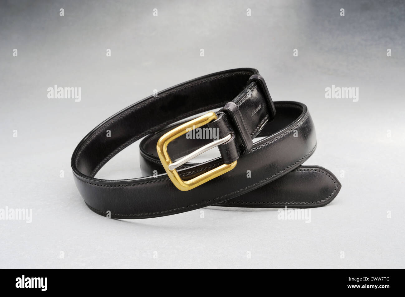 Black leather belt with Brass buckle Stock Photo Alamy
