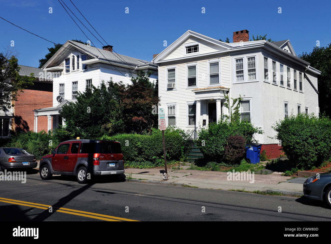 Residential houses in city neighborhood. New Haven, CT. Stock Photo