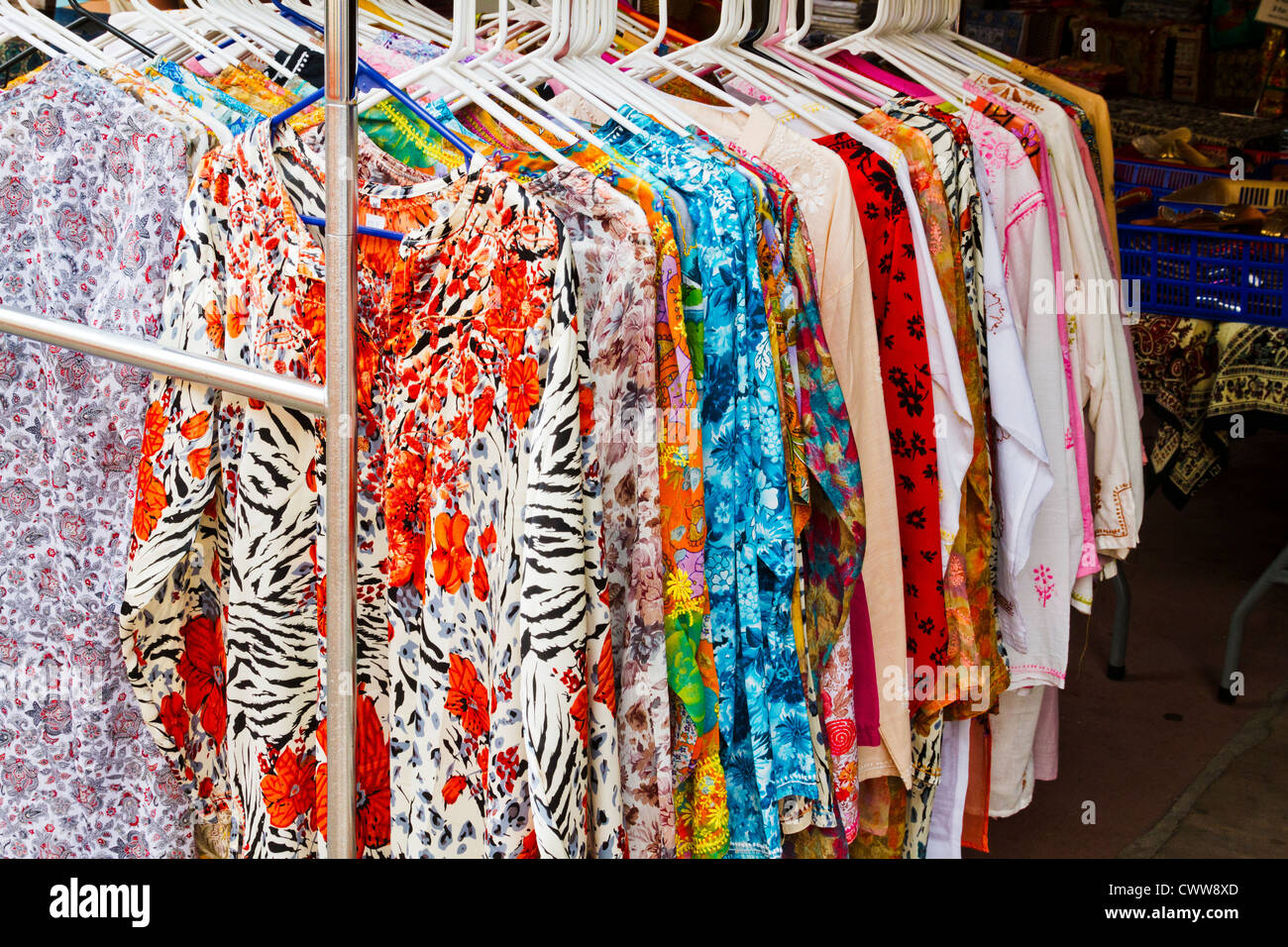 Indian shirts for sale in an arcade in 'Santa Barbara', California Stock Photo
