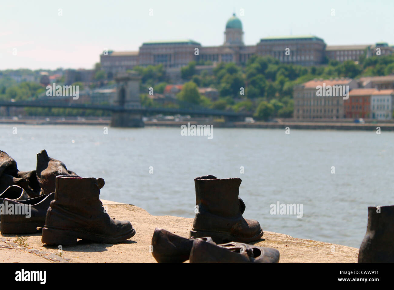 Iron shoes on the Danube in Budapest Stock Photo