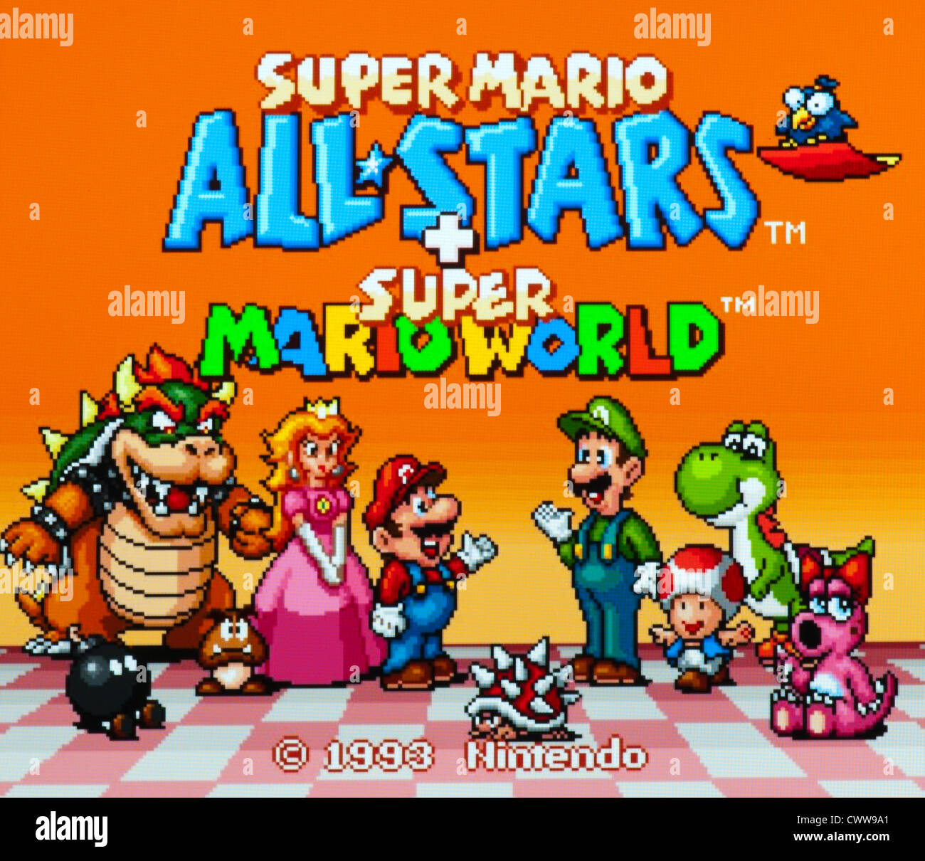 Super Mario All stars video game - title screen Stock Photo