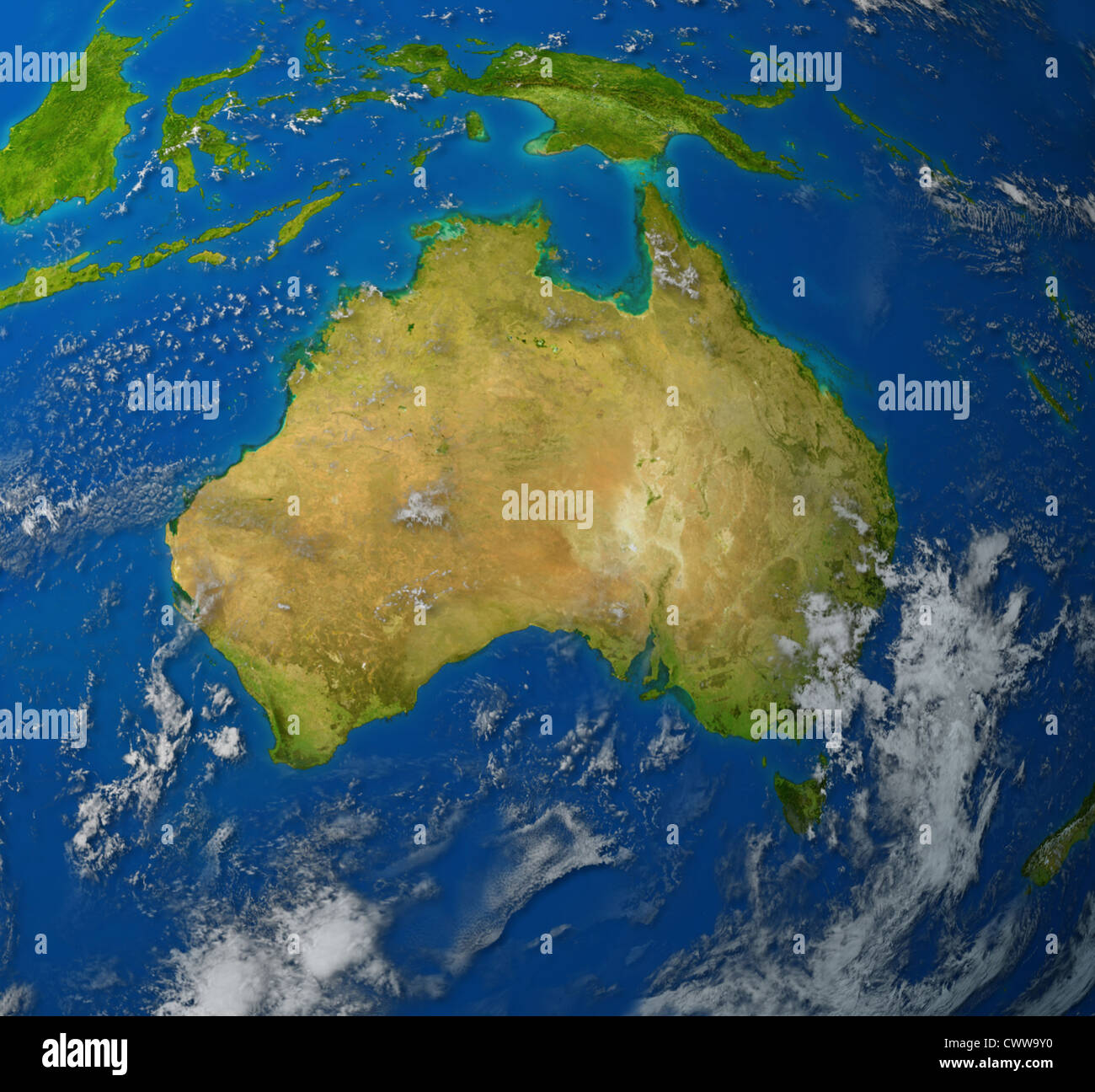 Australia realistic map of the continent of Oceana in the pacific region of asia representing the Ozzies and the land of Aussie. Stock Photo