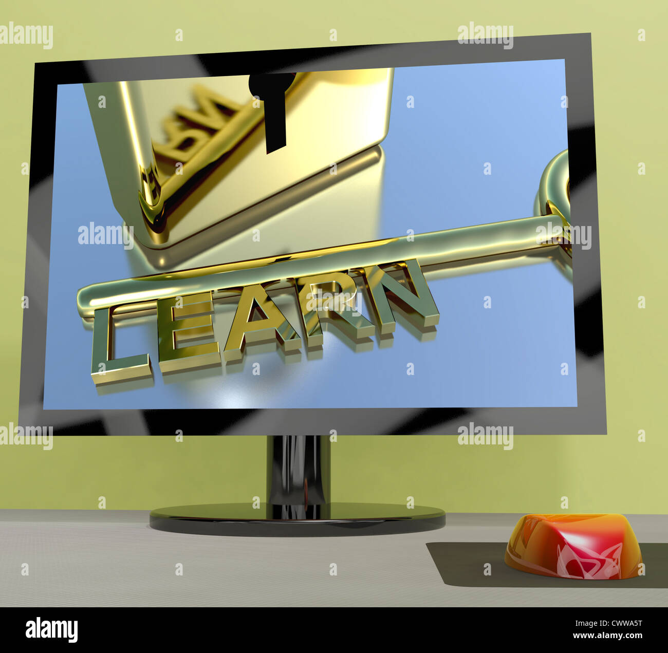 Learn Key On Computer Screen Shows Online Education Stock Photo - Alamy