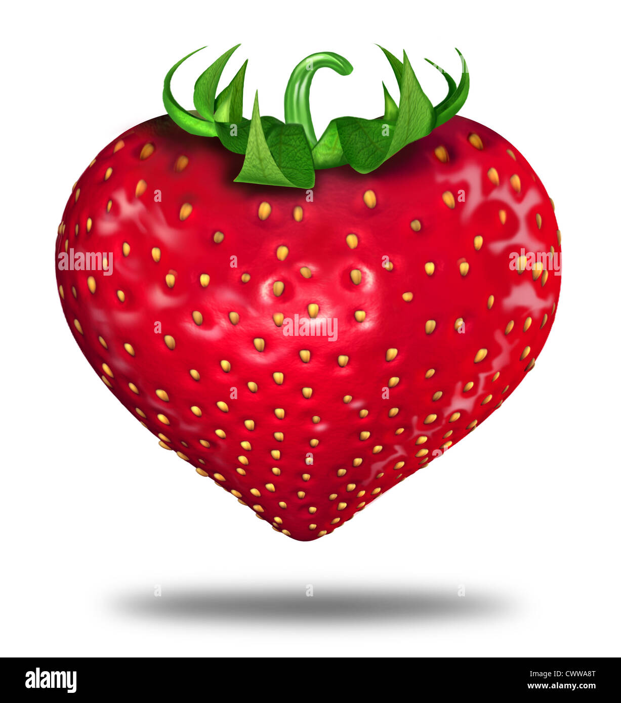 Healthy lifestyle symbol represented by a red strawberry in the shape of a heart to show the health concept of eating well with Stock Photo