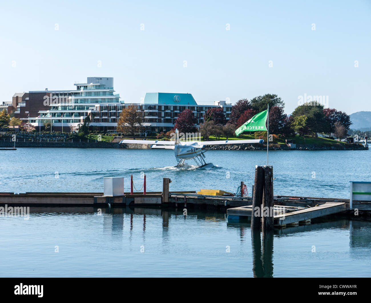 Float plane taxiing out from the inner harbour Victoria, British Columbia, Canada Stock Photo