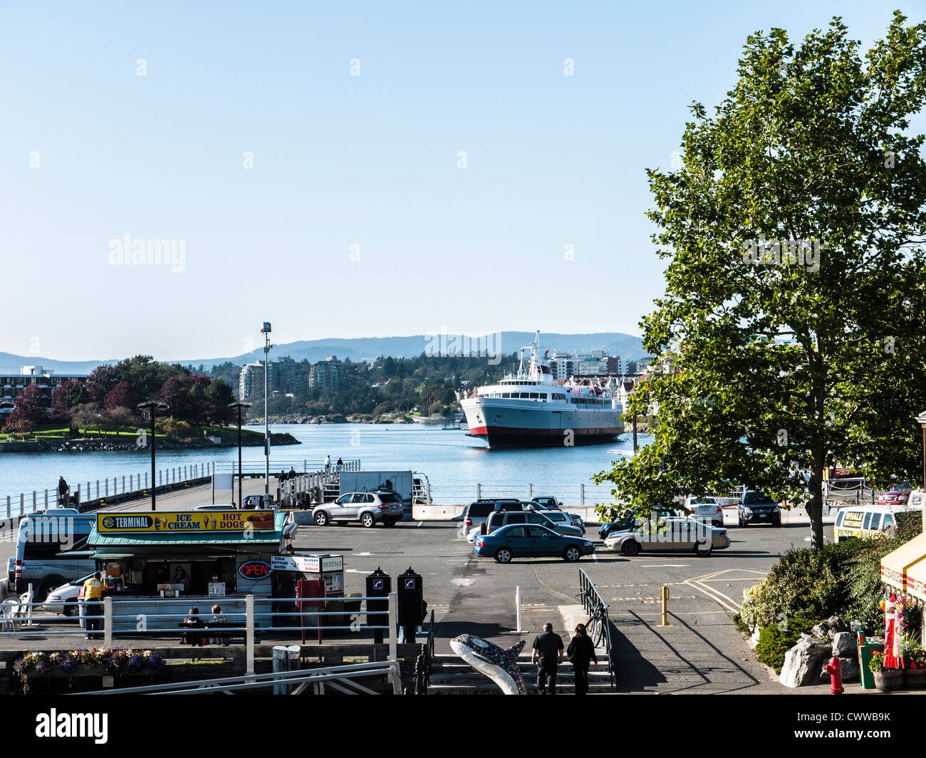 Ship entering Victoria Harbour, Victoria, Vancouver Island, British Columbia, Canada Stock Photo